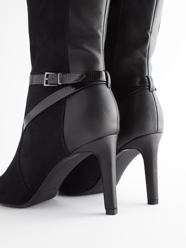 Black Regular/Wide Fit Forever Comfort® Buckle Detail Heeled Knee High Boots - Image 2 of 8