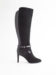 Black Regular/Wide Fit Forever Comfort® Buckle Detail Heeled Knee High Boots - Image 3 of 8