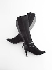 Black Regular/Wide Fit Forever Comfort® Buckle Detail Heeled Knee High Boots - Image 7 of 8