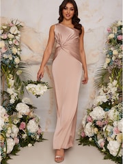 Chi Chi London Cream One Shoulder Satin Finish Maxi Bridesmaids Dress - Image 1 of 3