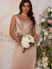 Chi Chi London Cream One Shoulder Satin Finish Maxi Bridesmaids Dress - Image 2 of 3