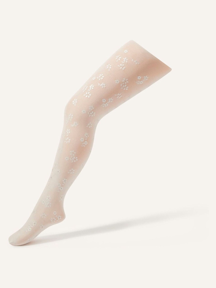 Monsoon Cream Floral Print Tights - Image 1 of 3 Monsoon Cream Floral Print Tights - Image 1 of 3