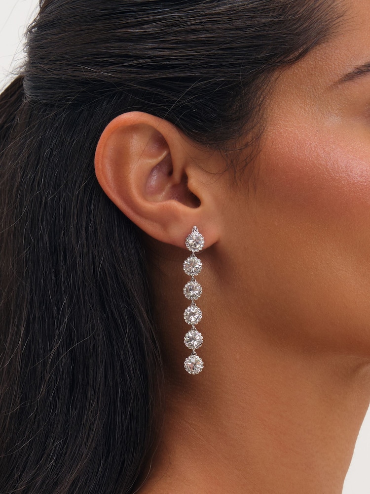 Jon Richard Silver Tone Rhodium Plated Crystal Linear Drop Earrings - Image 1 of 3