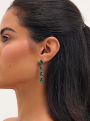 Jon Richard Gold Plated Emerald Linear Pear Drop Earrings - Image 1 of 3