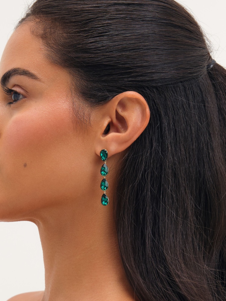 Jon Richard Gold Plated Emerald Linear Pear Drop Earrings - Image 1 of 3 Jon Richard Gold Plated Emerald Linear Pear Drop Earrings - Image 1 of 3