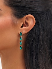 Jon Richard Gold Plated Emerald Linear Pear Drop Earrings - Image 2 of 3