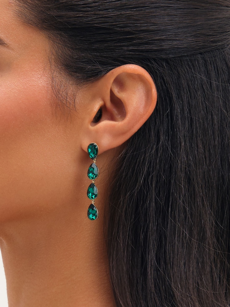 Jon Richard Gold Plated Emerald Linear Pear Drop Earrings - Image 2 of 3 Jon Richard Gold Plated Emerald Linear Pear Drop Earrings - Image 2 of 3