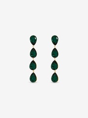 Jon Richard Gold Plated Emerald Linear Pear Drop Earrings - Image 3 of 3