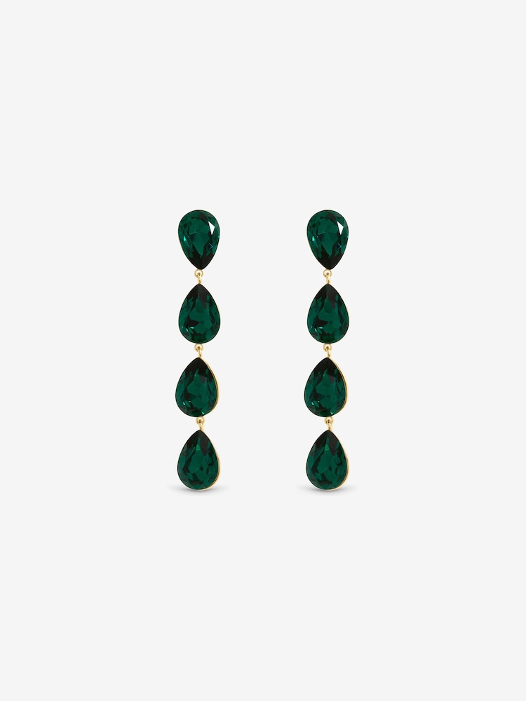 Jon Richard Gold Plated Emerald Linear Pear Drop Earrings - Image 3 of 3 Jon Richard Gold Plated Emerald Linear Pear Drop Earrings - Image 3 of 3