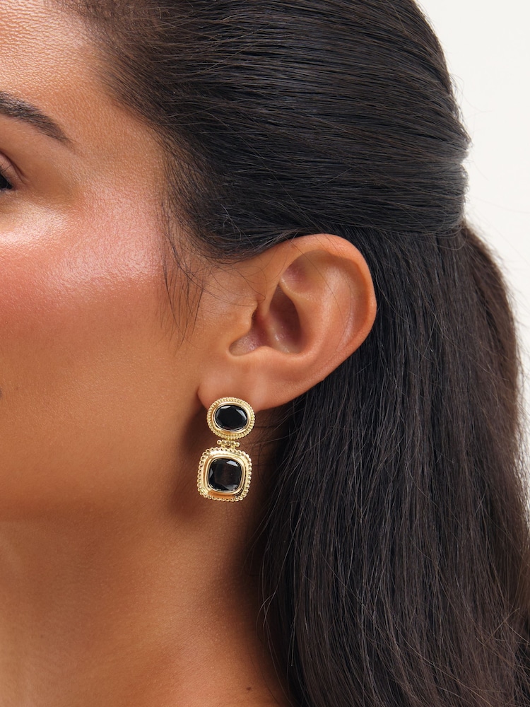 Jon Richard Gold Plated And Jet Stone Drop Earrings - Image 1 of 3