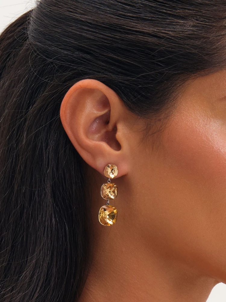 Jon Richard Gold Tone Plated Champagne Multi Stone Drop Earrings - Image 1 of 3 Jon Richard Gold Tone Plated Champagne Multi Stone Drop Earrings - Image 1 of 3
