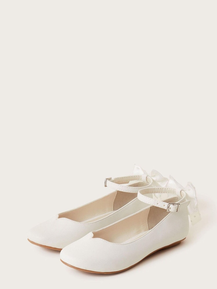 Monsoon White Spot Bow Communion Ballet Flats - Image 1 of 3 Monsoon White Spot Bow Communion Ballet Flats - Image 1 of 3