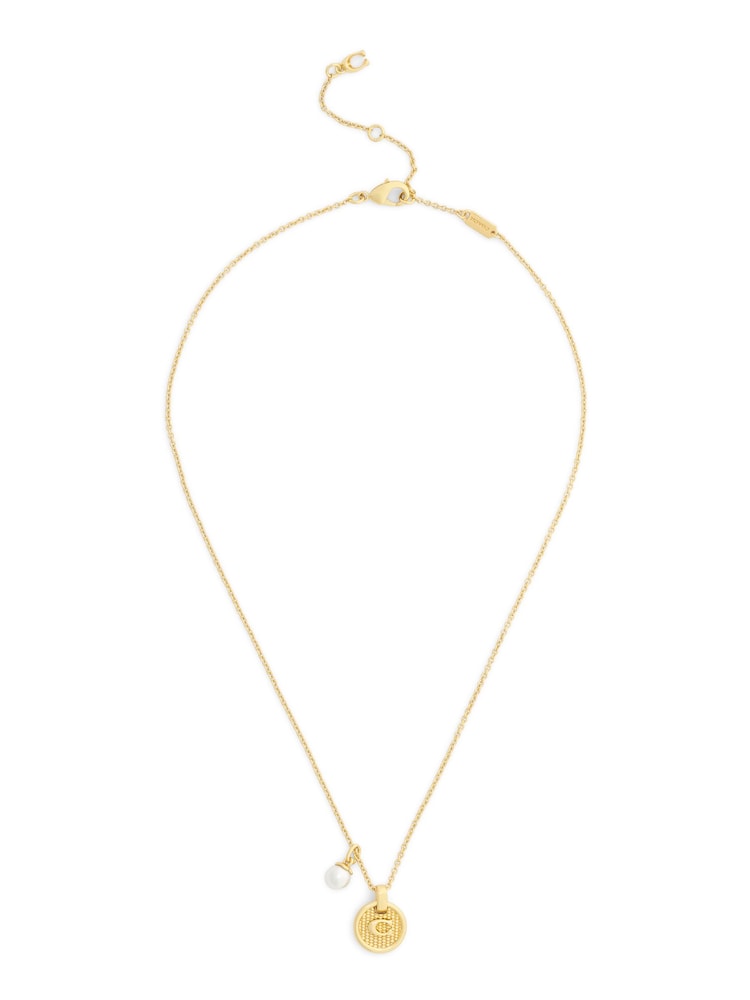 COACH Gold Signature C Textured Coin Pendant Necklace - Image 1 of 4