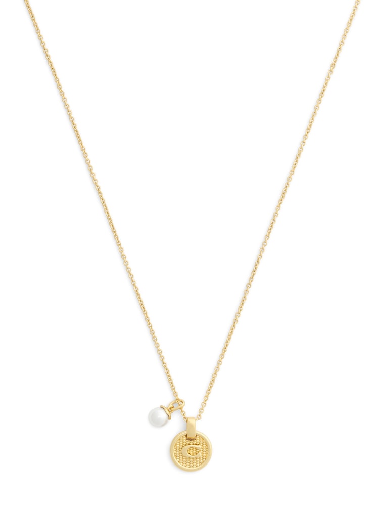 COACH Gold Signature C Textured Coin Pendant Necklace - Image 2 of 4