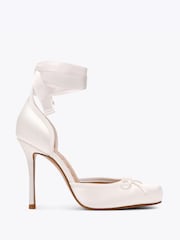 Steve Madden White Larina Satin Heeled Ballerina Sandals - Image 1 of 4