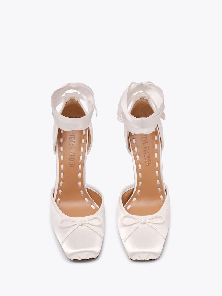 Steve Madden White Larina Satin Heeled Ballerina Sandals - Image 2 of 4 Steve Madden White Larina Satin Heeled Ballerina Sandals - Image 2 of 4