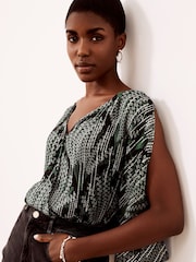 Mint Velvet Green Print Jacquard Top - Image 1 of 4