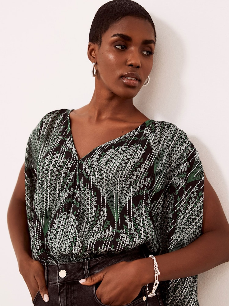 Mint Velvet Green Print Jacquard Top - Image 2 of 4