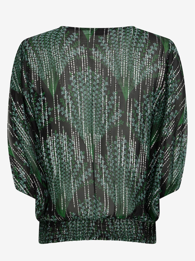 Mint Velvet Green Print Jacquard Top - Image 4 of 4