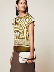 Green Tile Print Woven Mix Short Sleeve T-Shirt - Image 1 of 4