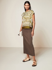 Green Tile Print Woven Mix Short Sleeve T-Shirt - Image 2 of 4