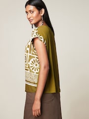 Green Tile Print Woven Mix Short Sleeve T-Shirt - Image 3 of 4