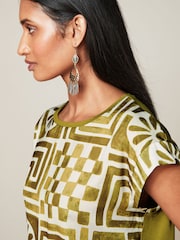Green Tile Print Woven Mix Short Sleeve T-Shirt - Image 4 of 4