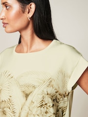 Ecru and Green Leaf Print Woven Mix Short Sleeve T-Shirt - Image 4 of 6