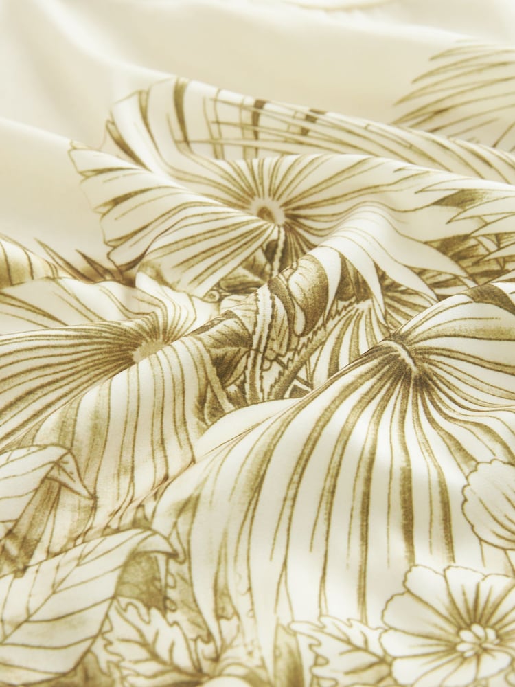 Ecru and Green Leaf Print Woven Mix Short Sleeve T-Shirt - Image 6 of 6