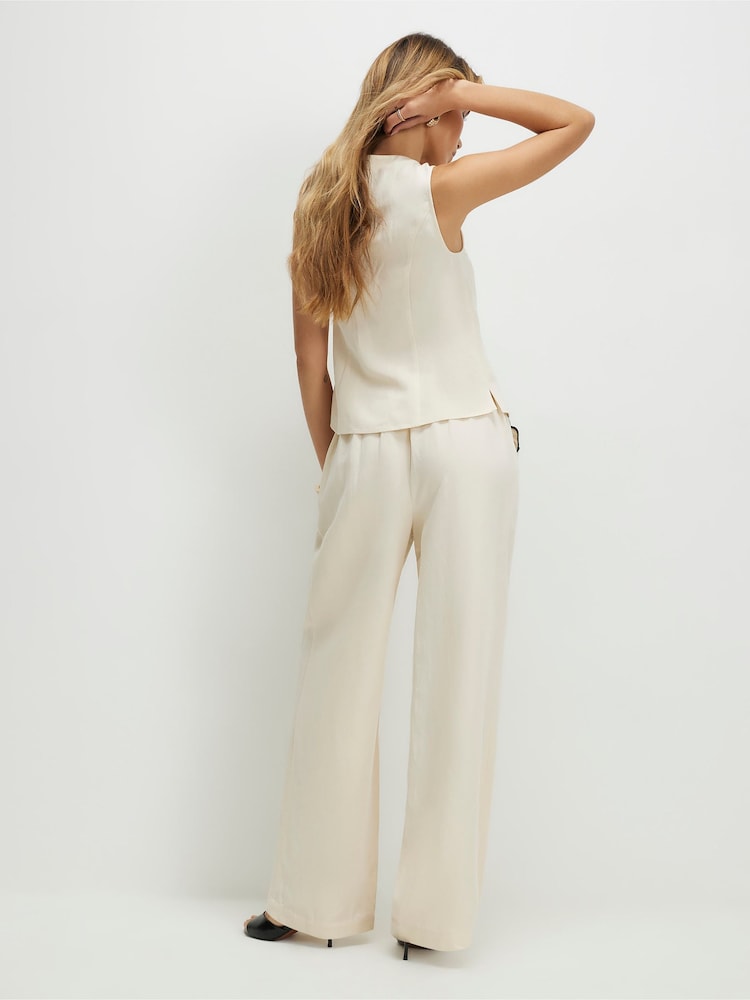 River Island Cream Scallop Edge Linen Look Wide Leg Trousers - Image 2 of 4