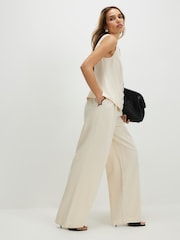 River Island Cream Scallop Edge Linen Look Wide Leg Trousers - Image 3 of 4