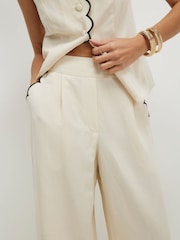 River Island Cream Scallop Edge Linen Look Wide Leg Trousers - Image 4 of 4