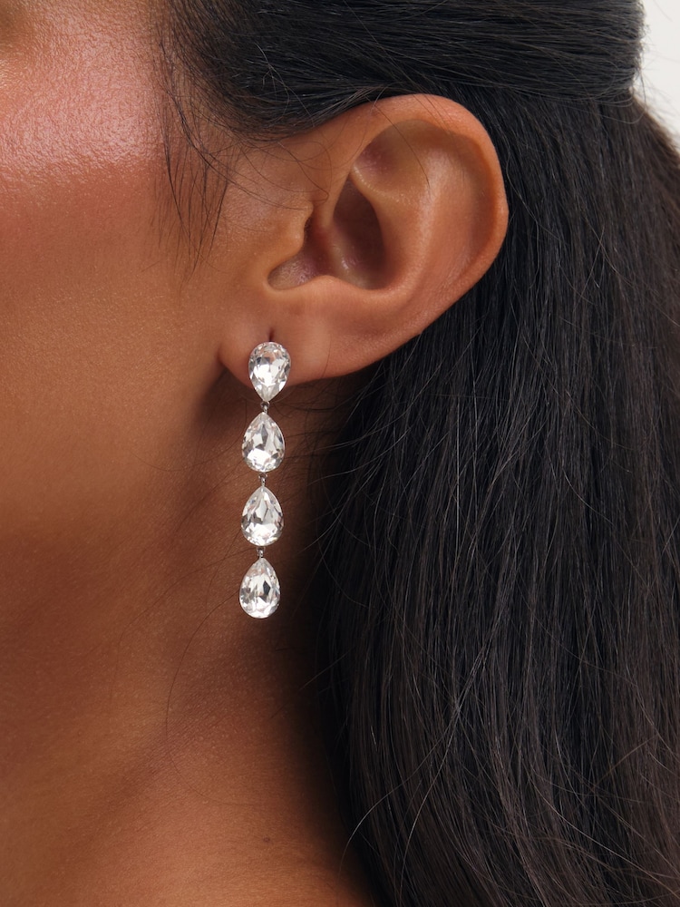 Jon Richard Silver Rhodium Plated Crystal Linear Pear Drop Earrings - Image 2 of 3 Jon Richard Silver Rhodium Plated Crystal Linear Pear Drop Earrings - Image 2 of 3