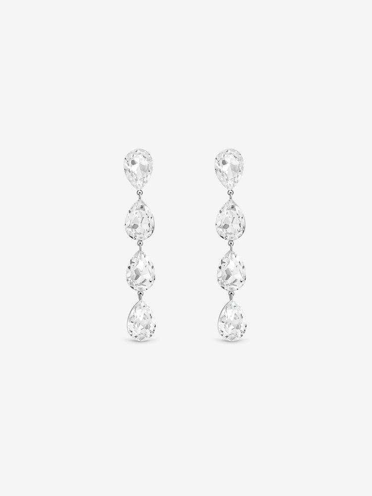 Jon Richard Silver Rhodium Plated Crystal Linear Pear Drop Earrings - Image 3 of 3 Jon Richard Silver Rhodium Plated Crystal Linear Pear Drop Earrings - Image 3 of 3