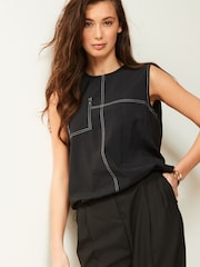 Black Utility Drawstring Crop Tank Top - Image 1 of 6