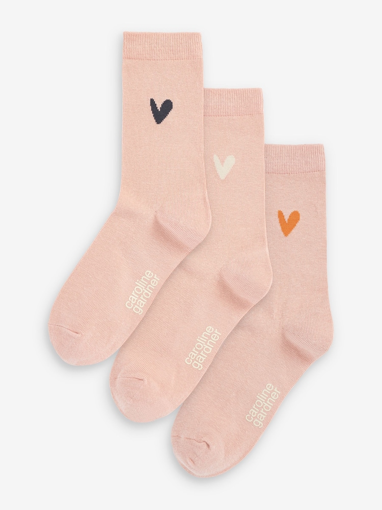Caroline Gardner Pink Signature Heart Motif Crew Socks 3 Pack - Image 1 of 4