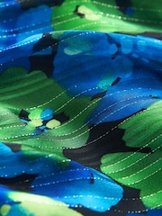 Blue/Green Sparkle Floral Long Sleeve Ruched Mini Dress - Image 6 of 6