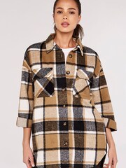Apricot Multi Colour Check Lines Soft Shacket - Image 1 of 5