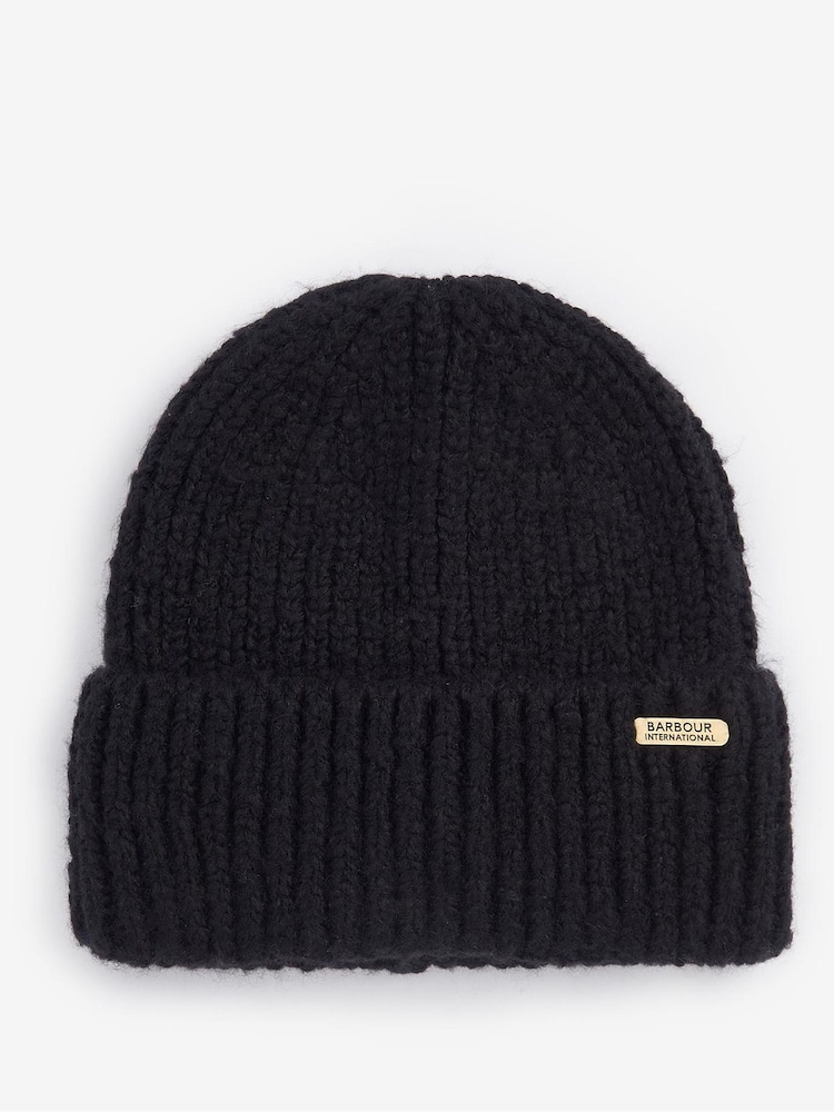 Barbour® International Aria Knited Black Beanie Hat - Image 1 of 3