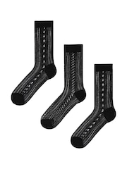 Wild Feet Black Cropped Fancy Ankle Socks 3 Pack - Image 1 of 4