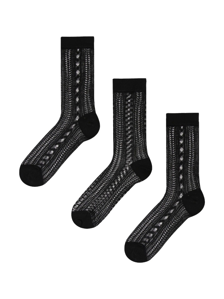 Wild Feet Black Cropped Fancy Ankle Socks 3 Pack - Image 1 of 4