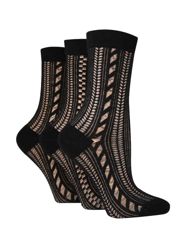 Wild Feet Black Cropped Fancy Ankle Socks 3 Pack - Image 2 of 4
