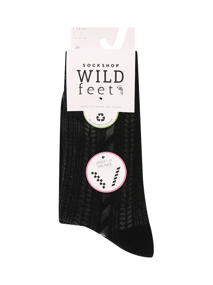 Wild Feet Black Cropped Fancy Ankle Socks 3 Pack - Image 4 of 4