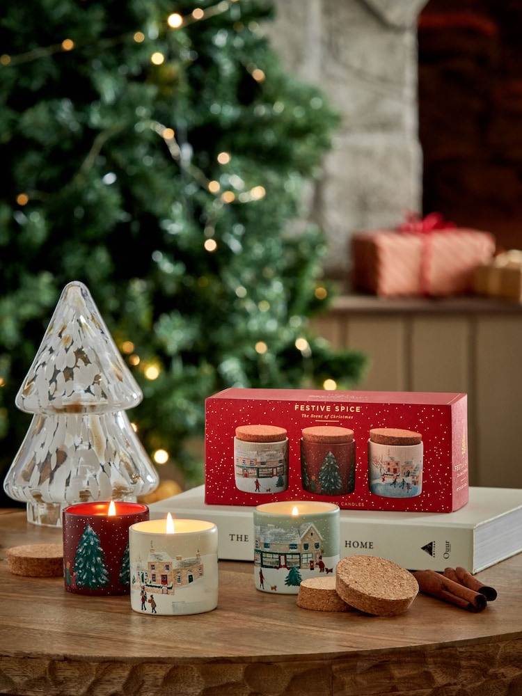 Red Festive Spice Scented Christmas Set of 3 Candle - Image 1 of 4