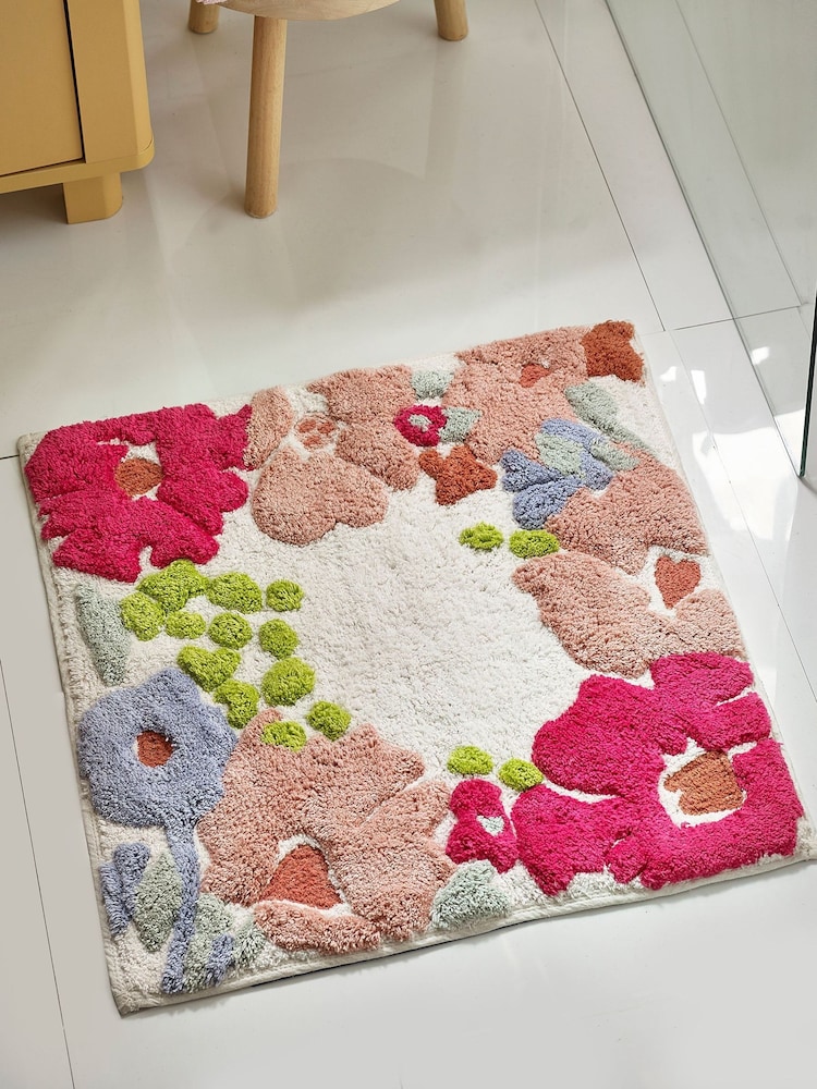 Multi Floral 100% Cotton Shower Mat - Image 1 of 4