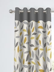 Fusion Yellow 100% Cotton Beechwood Leaves Eyelet Lined Curtains - Image 2 of 3
