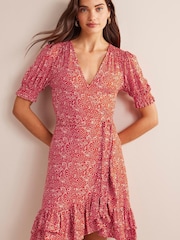 Boden Red Ruffle Wrap Jersey Mini Dress - Image 1 of 4