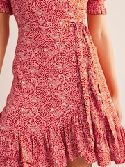 Boden Red Ruffle Wrap Jersey Mini Dress - Image 4 of 4