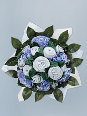 Babyblooms Blue Luxury Bouquet and Personalised 100% Cotton New Baby Bunny Soft Toy Gift - Image 2 of 6