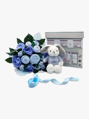 Babyblooms Blue Luxury Bouquet and Personalised 100% Cotton New Baby Bunny Soft Toy Gift - Image 3 of 6